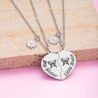 304 Stainless Steel French Style Carving Letter Butterfly Daisy Pendant Necklace main image 6