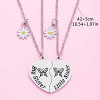 304 Stainless Steel French Style Carving Letter Butterfly Daisy Pendant Necklace main image 2
