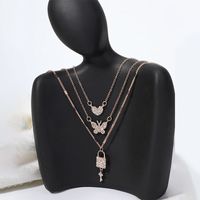 Crystal Butterfly Key Heart Pendant Multi-layer Necklace sku image 4