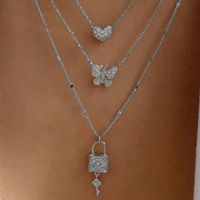 Crystal Butterfly Key Heart Pendant Multi-layer Necklace sku image 3