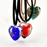 Vintage Style Heart Shape Glass Leather Rope Handmade Women's Pendant Necklace main image 3