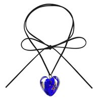 Vintage Style Heart Shape Glass Leather Rope Handmade Women's Pendant Necklace sku image 1