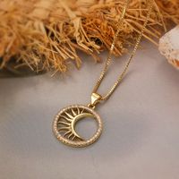 Aogu Cross-border Copper Plating 18k Gold Zircon Sun Moon Round Pendant Necklace Female Niche High Sense Necklace sku image 1