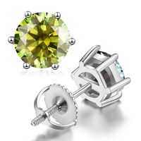 Shiny Geometric Sterling Silver Gra Inlay Moissanite Ear Studs sku image 1