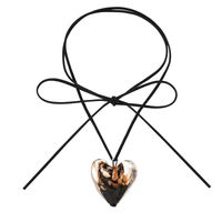 Vintage Style Heart Shape Glass Leather Rope Handmade Women's Pendant Necklace sku image 2