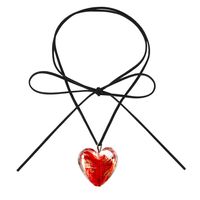 Vintage Style Heart Shape Glass Leather Rope Handmade Women's Pendant Necklace sku image 3