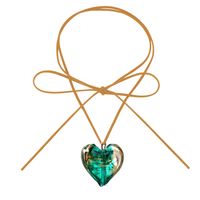 Vintage Style Heart Shape Glass Leather Rope Handmade Women's Pendant Necklace sku image 4