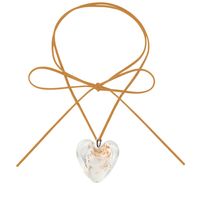 Vintage Style Heart Shape Glass Leather Rope Handmade Women's Pendant Necklace sku image 5