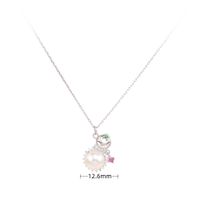 Elegant Flower Sterling Silver Pearl Zircon Pendant Necklace In Bulk sku image 1