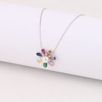 Sweet Flower Sterling Silver Pearl Zircon Pendant Necklace In Bulk main image 5