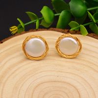 1 Pair Vintage Style Color Block Plating Freshwater Pearl Sterling Silver Copper 18k Gold Plated Ear Studs main image 4