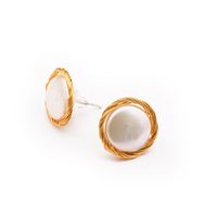 1 Pair Vintage Style Color Block Plating Freshwater Pearl Sterling Silver Copper 18k Gold Plated Ear Studs main image 2