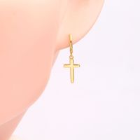 1 Pair Vintage Style Cross Plating Sterling Silver White Gold Plated Gold Plated Drop Earrings main image 3