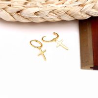 1 Pair Vintage Style Cross Plating Sterling Silver White Gold Plated Gold Plated Drop Earrings main image 4