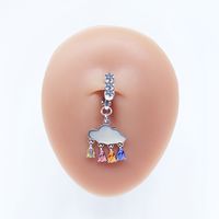 Casual Clouds Peach Plant Stainless Steel Copper White Gold Plated Rhinestones Belly Ring In Bulk sku image 24