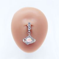 Casual Clouds Peach Plant Stainless Steel Copper White Gold Plated Rhinestones Belly Ring In Bulk sku image 5