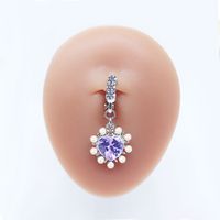Casual Clouds Peach Plant Stainless Steel Copper White Gold Plated Rhinestones Belly Ring In Bulk sku image 8