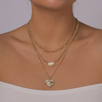 Einfacher Stil Herzform Legierung Harz Strasssteine Frau Dreilagige Halskette main image 1