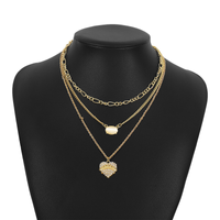 Simple Style Heart Shape Alloy Resin Rhinestones Women's Three Layer Necklace sku image 1