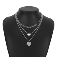Simple Style Heart Shape Alloy Resin Rhinestones Women's Three Layer Necklace sku image 2