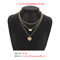Simple Style Heart Shape Alloy Resin Rhinestones Women's Three Layer Necklace main image 2