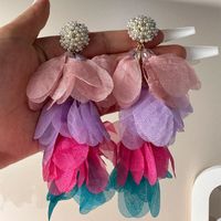 Wholesale Jewelry Retro Color Block Imitation Pearl Cloth Glass Patchwork Earrings main image 2