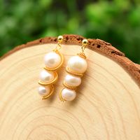 1 Pair Simple Style Classic Style Round Plating Inlay Freshwater Pearl Brass Freshwater Pearl 18k Gold Plated Drop Earrings main image 1