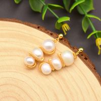 1 Pair Simple Style Classic Style Round Plating Inlay Freshwater Pearl Brass Freshwater Pearl 18k Gold Plated Drop Earrings main image 3