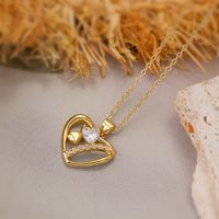 Aogu European And American Entry Lux Copper Plated Real Gold Inlaid Zircon Hollow Heart Pendant Necklace Female Design Sense Minority All-match Necklace sku image 2