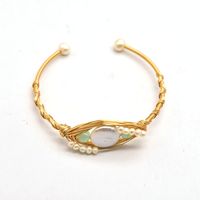 Classic Style Round Copper Plating Inlay Freshwater Pearl 18k Gold Plated Bangle main image 2