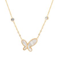 Glam Butterfly Stainless Steel Plating Inlay Artificial Diamond Shell 18k Gold Plated Pendant Necklace main image 2