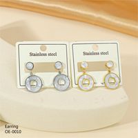 1 Pair Vintage Style Classic Style Roman Numeral Plating Inlay 304 Stainless Steel Rhinestones Shell 18K Gold Plated Drop Earrings main image 6
