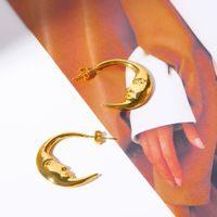 1 Pair Simple Style Streetwear Moon Plating Copper 18k Gold Plated Ear Studs main image 3