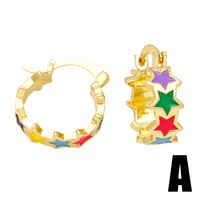 1 Pair Cute Sweet Pentagram Owl Enamel Plating Inlay Copper Zircon 18k Gold Plated Hoop Earrings main image 5