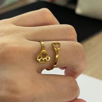304 Stainless Steel Gold Plated Simple Style Hollow Out Paw Print Heart Shape Open Ring sku image 1