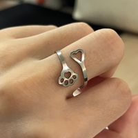 304 Stainless Steel Gold Plated Simple Style Hollow Out Paw Print Heart Shape Open Ring sku image 2