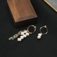1 Pair Simple Style Round Patchwork Plating Freshwater Pearl Copper 18k Gold Plated Drop Earrings main image 1