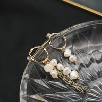1 Pair Simple Style Round Patchwork Plating Freshwater Pearl Copper 18k Gold Plated Drop Earrings main image 2
