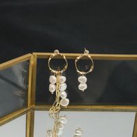 1 Pair Simple Style Round Patchwork Plating Freshwater Pearl Copper 18k Gold Plated Drop Earrings main image 3