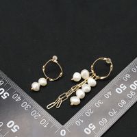 1 Pair Simple Style Round Patchwork Plating Freshwater Pearl Copper 18k Gold Plated Drop Earrings main image 4