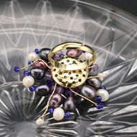 Retro Round Freshwater Pearl Copper Beaded Plating Inlay Pearl 18k Gold Plated Open Rings main image 4