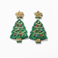 1 Pair Glam Christmas Artistic Christmas Tree Handmade Braid Inlay Beaded Cloth Rhinestones Drop Earrings main image 4