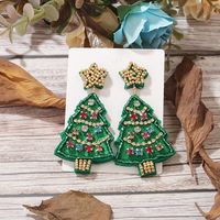 1 Pair Glam Christmas Artistic Christmas Tree Handmade Braid Inlay Beaded Cloth Rhinestones Drop Earrings main image 7