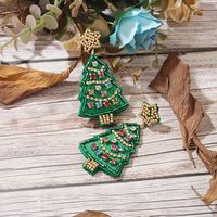1 Pair Glam Christmas Artistic Christmas Tree Handmade Braid Inlay Beaded Cloth Rhinestones Drop Earrings main image 1