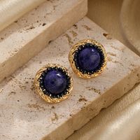 1 Pair Ig Style Retro Round Plating Metal Inlay Copper Natural Stone 18k Gold Plated Ear Studs main image 1