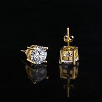 1 Pair Simple Style Round Plating Inlay Brass Crystal Zircon Platinum Plated Ear Studs main image 4