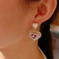Wholesale Jewelry Fairy Style Retro Heart Shape Alloy Zircon Inlay Drop Earrings main image 5