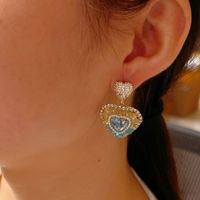 Wholesale Jewelry Fairy Style Retro Heart Shape Alloy Zircon Inlay Drop Earrings main image 3