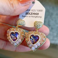 Wholesale Jewelry Fairy Style Retro Heart Shape Alloy Zircon Inlay Drop Earrings main image 2