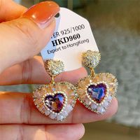 Wholesale Jewelry Fairy Style Retro Heart Shape Alloy Zircon Inlay Drop Earrings sku image 1